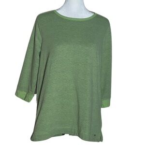 FDJ French Dressing Green & Gray Striped 3/4 Sleeve Top Women’s Size M‎
